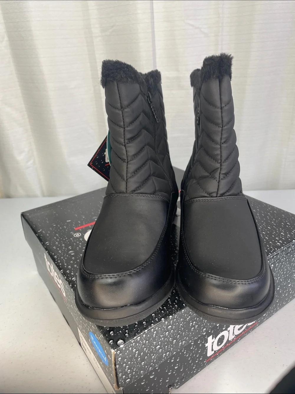 totes Black Quilted Faux-Fur Winter Boots with Side Zip